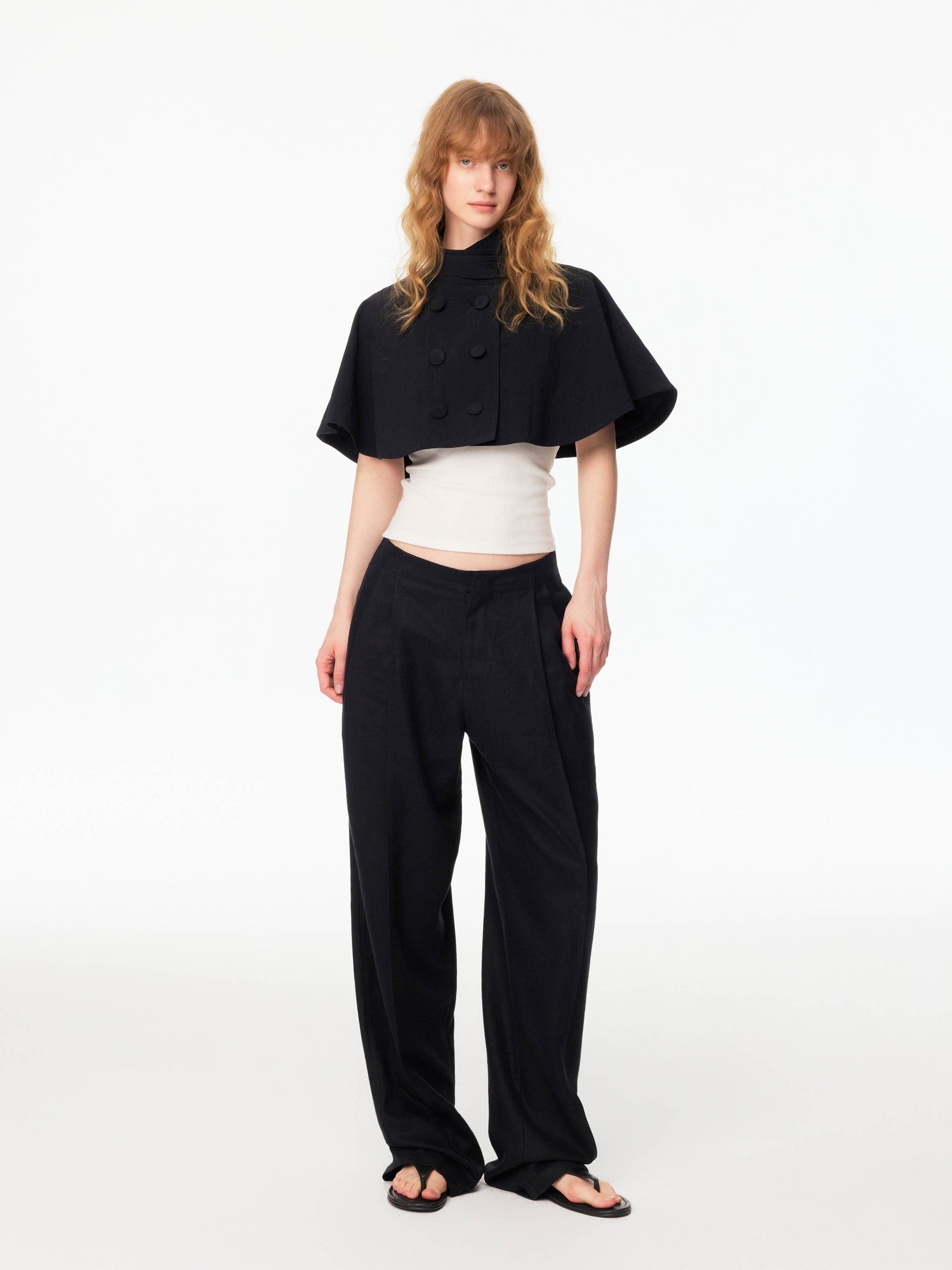 Northbutsouth Mini Cape Double Breasted Small Stand Collar Women&