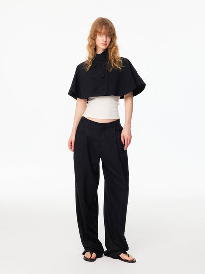 Northbutsouth Mini Cape Double Breasted Small Stand Collar Women&