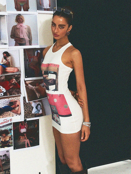 The NeverMore High Waist Cotton Blend Street Style Slim Fitted Citywalk White Mini Dresses