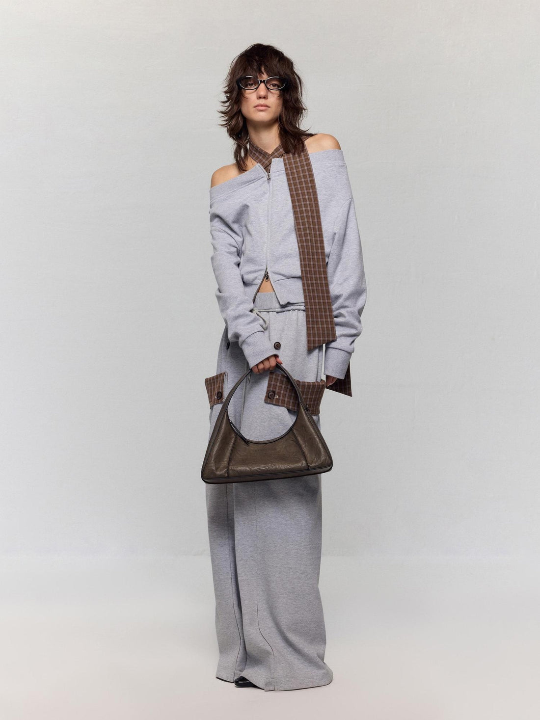 RUN TO THE FUTURE Waxed Leather Soft Handle Vintage Topstitch Medium Zipper Daily Handbags