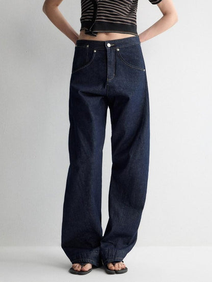 RUN TO THE FUTURE Durable Dark Cotton Denim Casual Oversized Natural Waist Ladies Wide-Leg Jeans