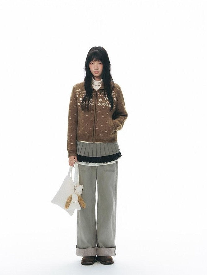 NAPSNAPS Vintage Fair Isle Star Knit Turndown Collar Women&