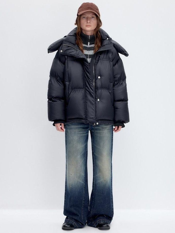RUN TO THE FUTURE 90 White Duck Down Loose Fit Detachable Hood Midlength Pocket Down Jackets