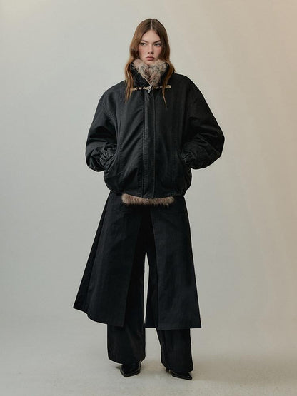 AnnoMundi Thick Warm Polyester Minimalist Commuter Straight Fit Black Puffer Jackets