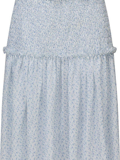 nit alcove High Stretch Ruffle Pleated Low Waist Casual Women Floral Pink Midi Skirts