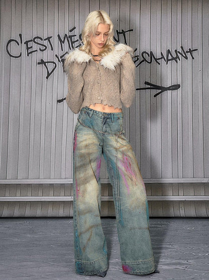 The NeverMore Washed Blue Button Fly Mid Rise Slight Stretch Sexy Straight Leg Jeans