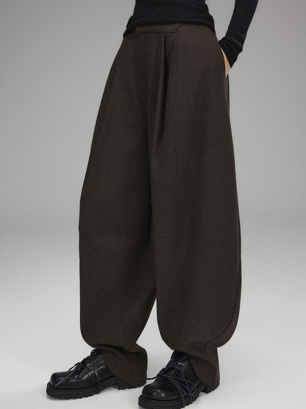 Low pixel Low Rise Wool Blend Micro Stretch Casual Zip Fly Women Black Wide Leg Pants