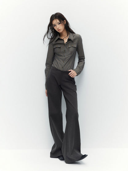 Low pixel Breathable Cotton Vintage Fitted Striped Button Long Sleeve Women Shirts