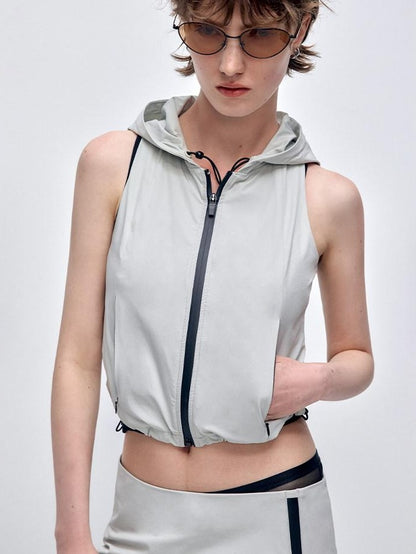 RUN TO THE FUTURE Stretch Zip Cropped Slim Workwear Women Nylon Stretch Top &amp; Pants Sets