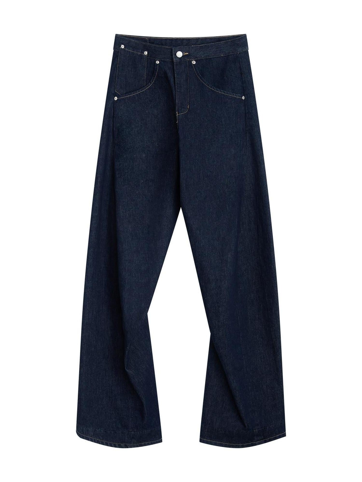 RUN TO THE FUTURE Durable Dark Cotton Denim Casual Oversized Natural Waist Ladies Wide-Leg Jeans