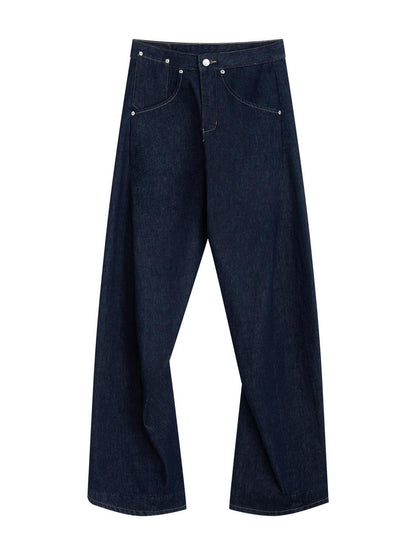 RUN TO THE FUTURE Durable Dark Cotton Denim Casual Oversized Natural Waist Ladies Wide-Leg Jeans
