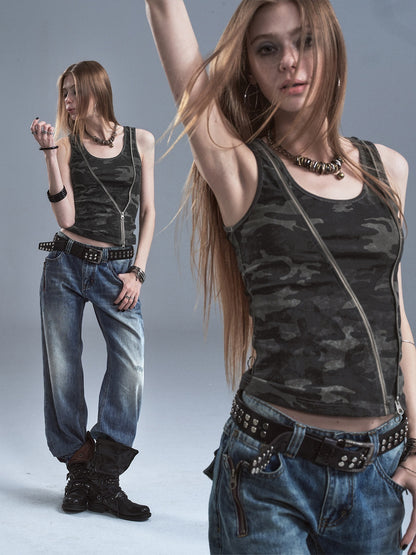 wear_And_tear_Printed_Camo_Black_Diagonal_Zip_Two_Way_Cinched_Waist_Women&