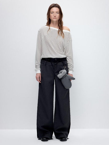 RUN TO THE FUTURE Double Waist Low Rise Pocketed Zipper Fly Women Black Gray Straight Pants