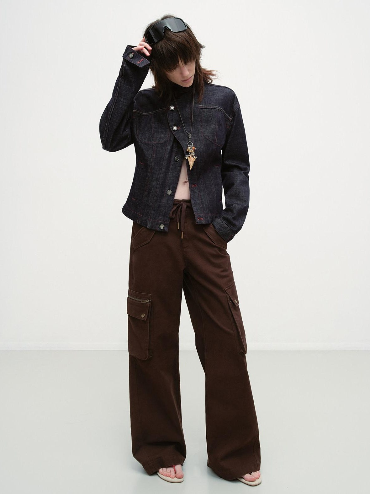 RUN TO THE FUTURE Vintage Asymmetric Fitted Waist Unisex Dark Indigo Cotton Button Denim Jackets