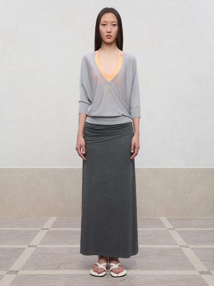 RUN TO THE FUTURE Lyocell Stretch Ruched Princess Midwaist Women City Commute Maxi Skirts