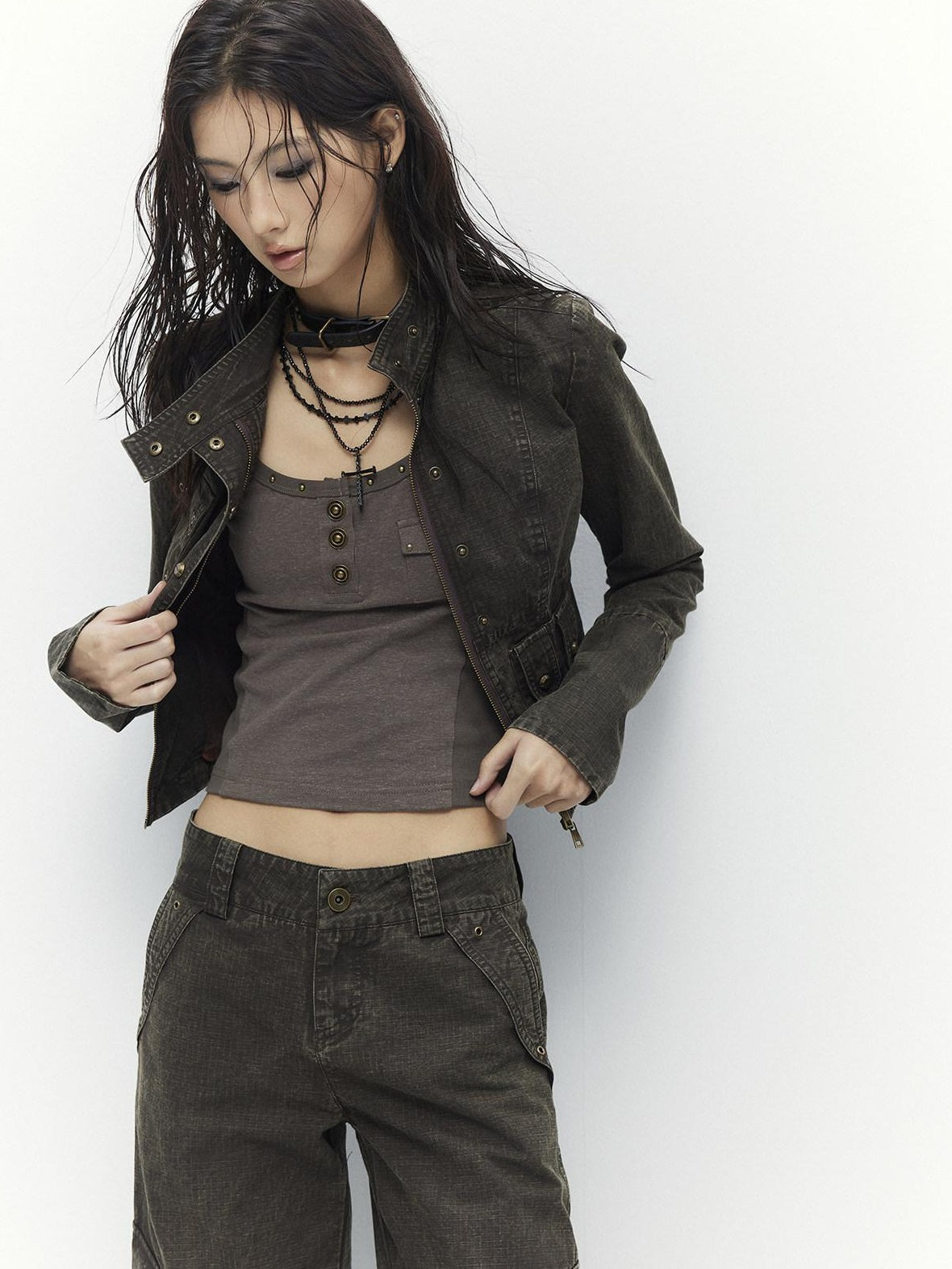 Low pixel High Waist 100 Percent Cotton Vintage Slim Fit Women Coffee Brown Straight Pants