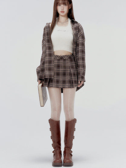 DKZ OFFICIAL Plaid Shirred Drop Shoulder Women&