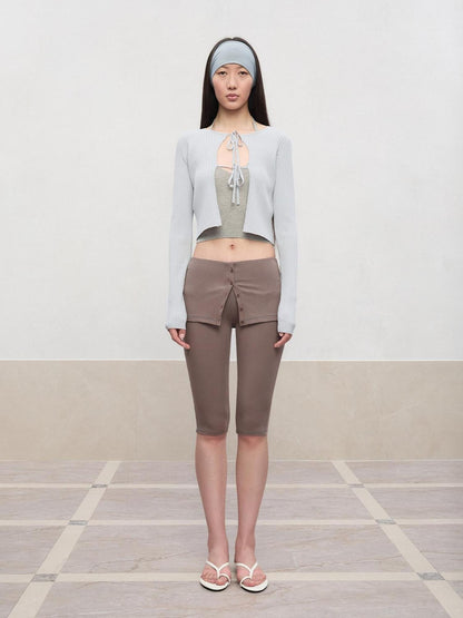 RUN TO THE FUTURE Tie Front Slim Fit Knit Bell Sleeve Cardigan Office Solid T Shirt Crop Tops