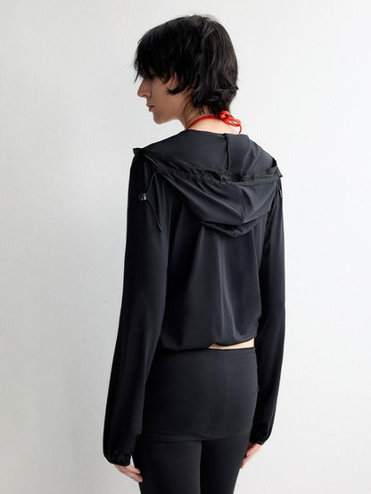 RUN TO THE FUTURE Breathable Upf110 Protection Slim Fit Hooded Zip Cropped Female Black Hoodies