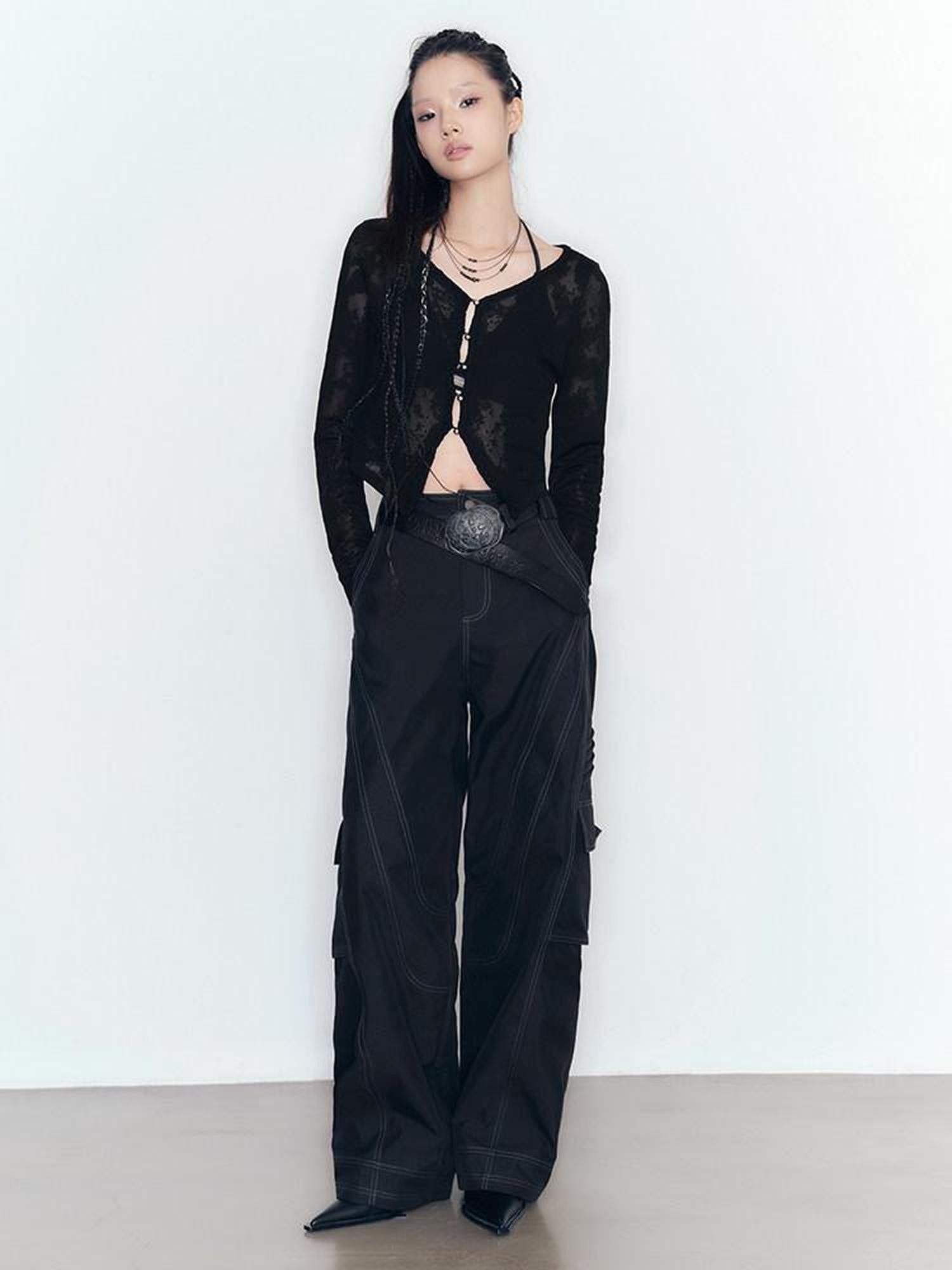 AnnoMundi Moonlight Strings Offset Topstitch Wide Leg High Waist Women&