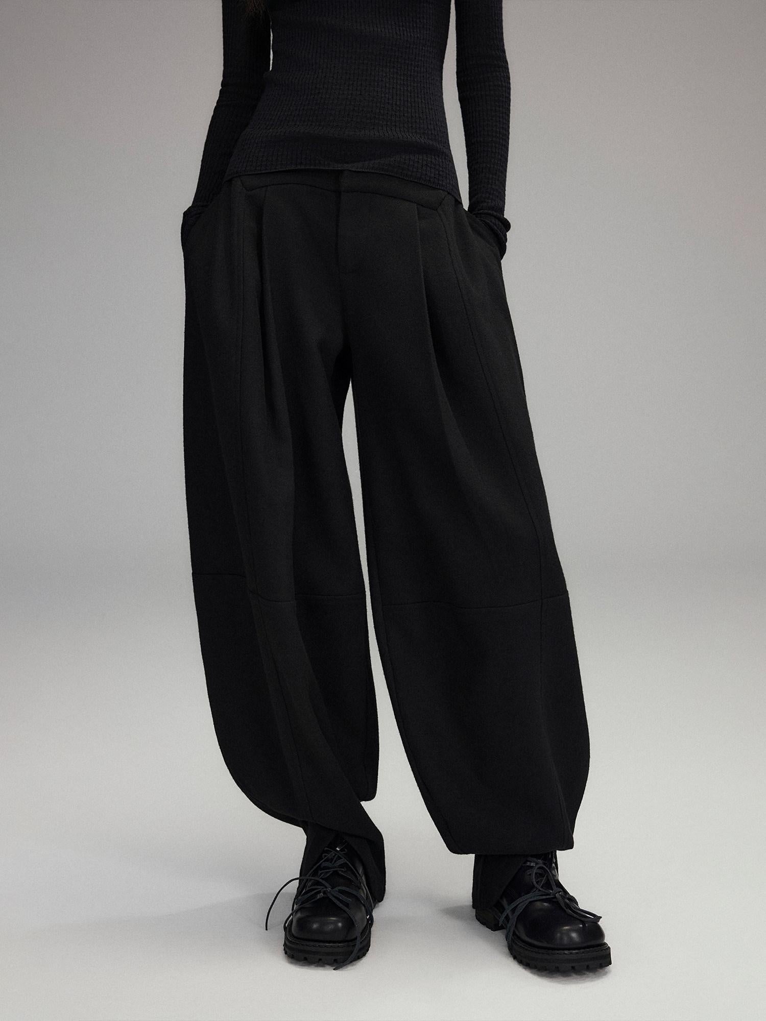 Low pixel Low Rise Wool Blend Micro Stretch Casual Zip Fly Women Black Wide Leg Pants