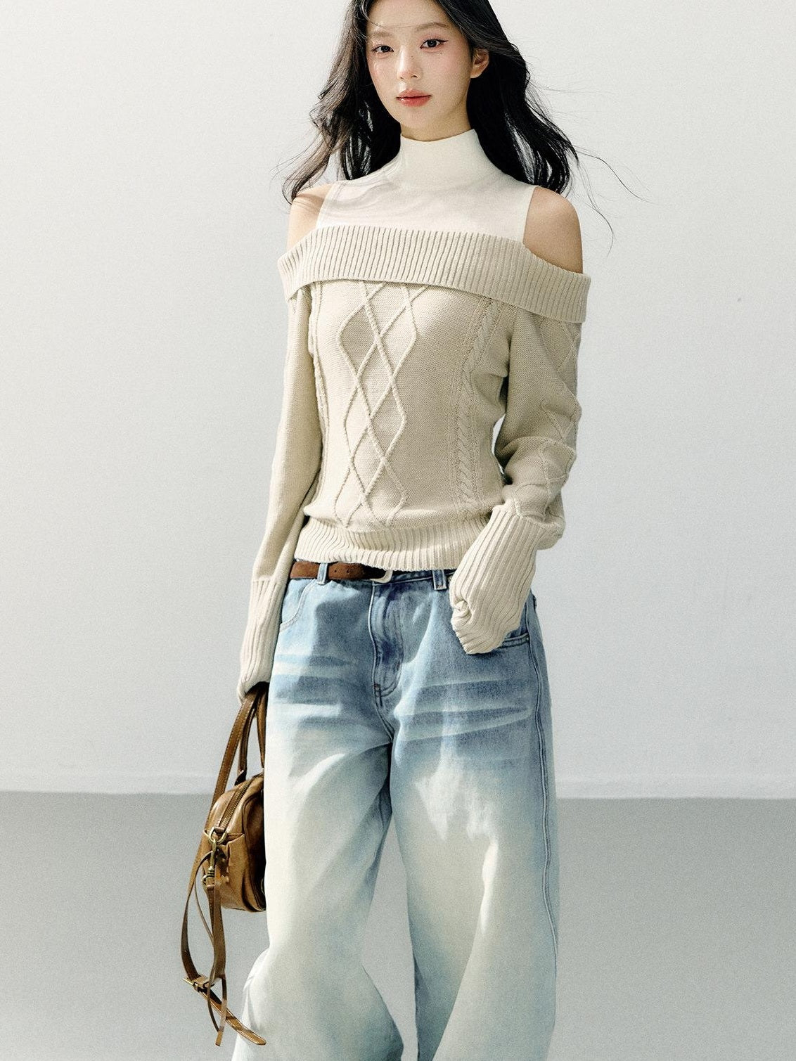 7Shiftin Faux Layer Halter Neck Relaxed Slim Fit Women Campus Knit Pullover Sweaters
