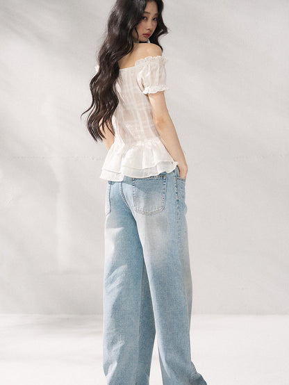 7Shiftin Cooling Breathable Light Waist Slim Women Cotton Tee Off Shoulder Crop Tops