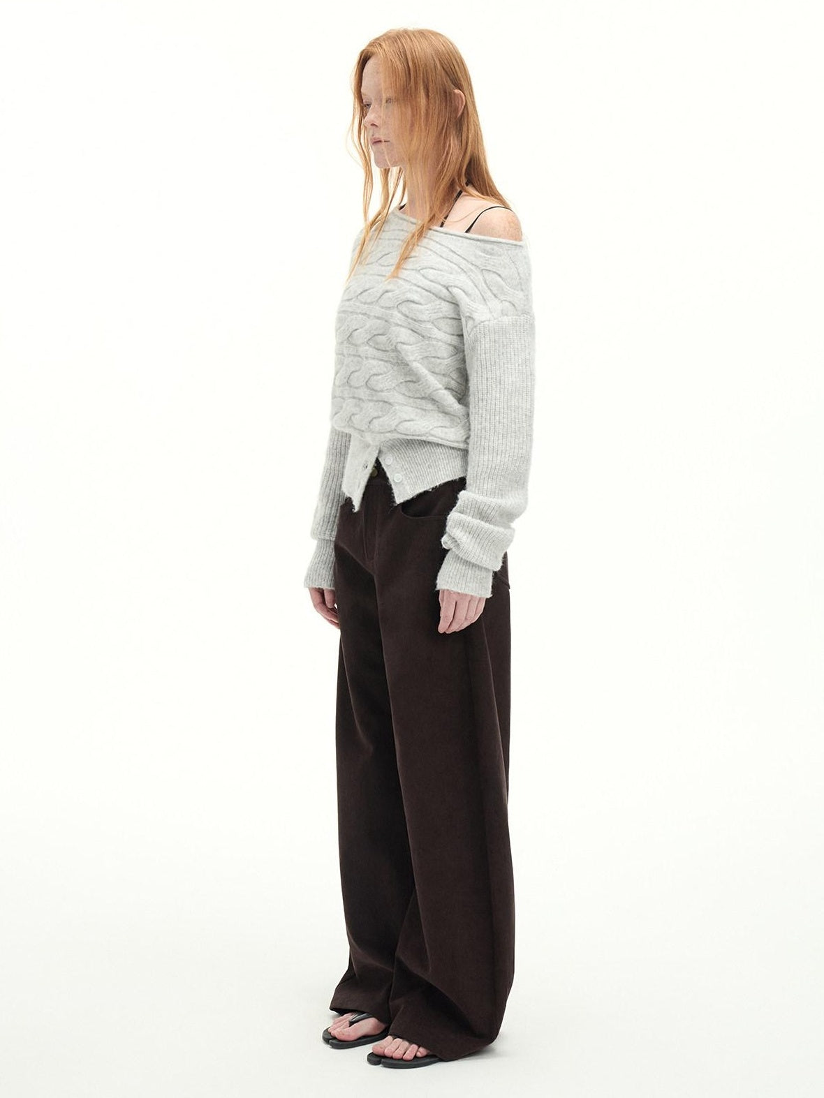 RUN TO THE FUTURE Casual Mid Low Waist Zip Fly Polyester Women Deep Brown Wide-Leg Pants
