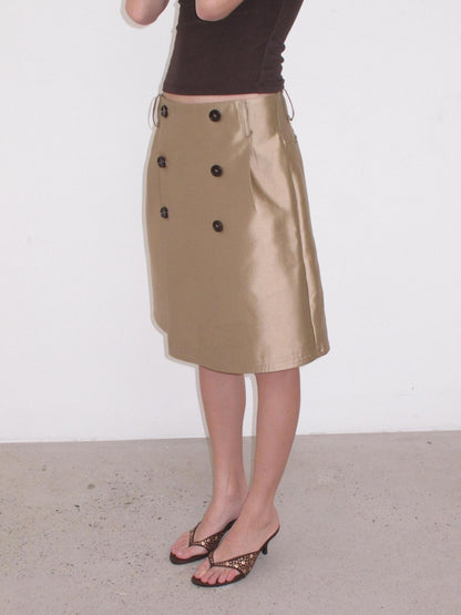 Mito de dar Champagne Gold Button Front A Line Silky Women&