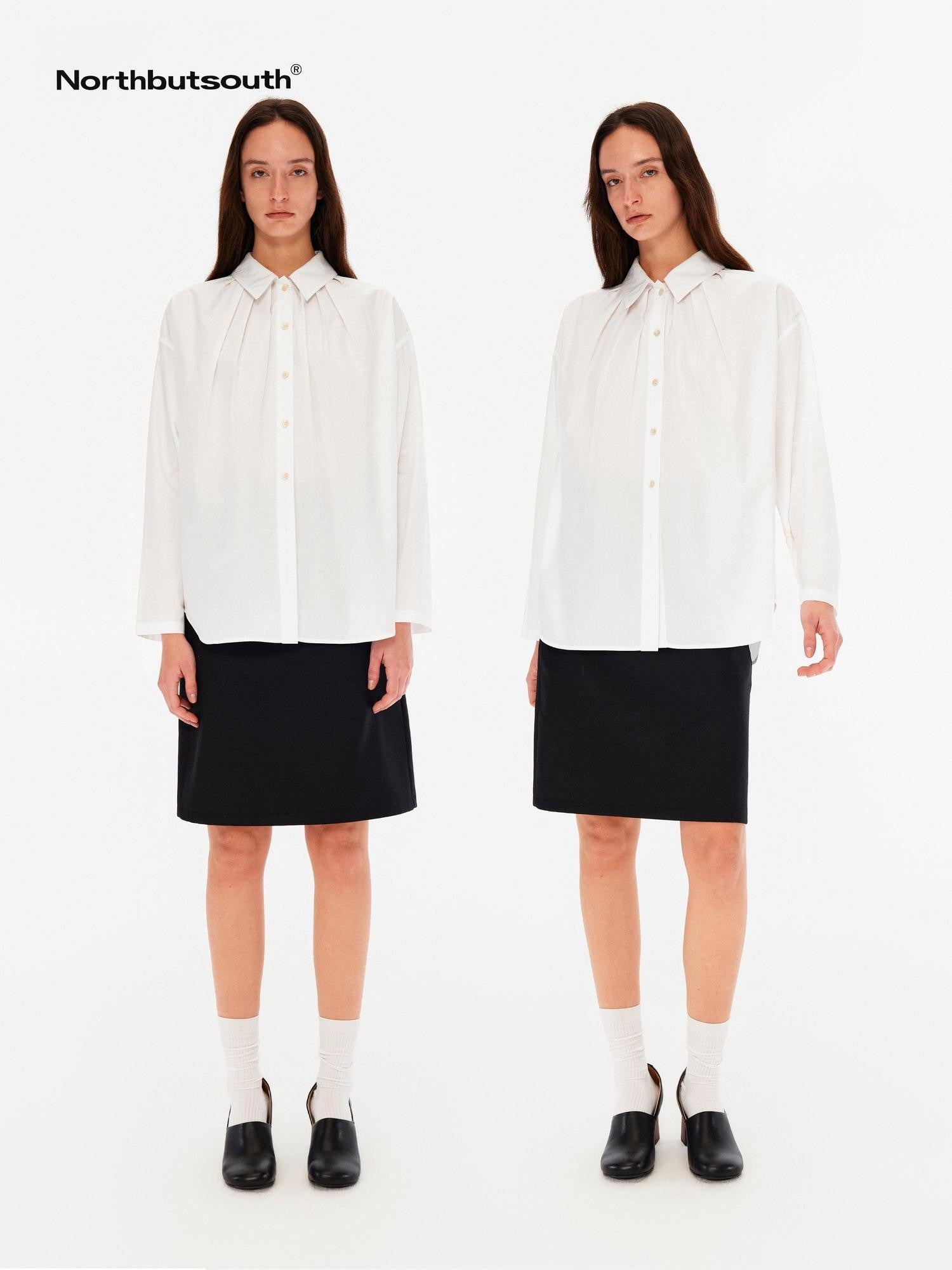 Northbutsouth Blue White Pleated Casual Loose Relaxed Fit Women&