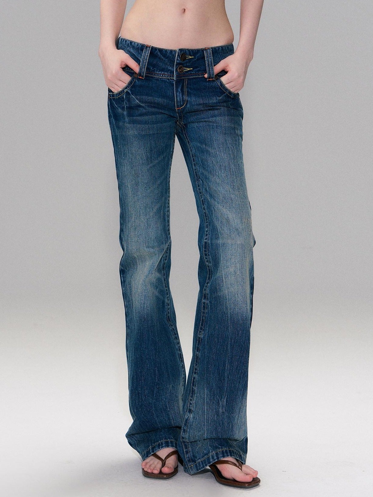 The NeverMore Slight Stretch Low Rise Slim Cotton Casual Women Deep Blue Straight Leg Jeans