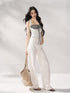 7Shiftin Button Front Natural Waist Casual White Flowy Wide Leg Pants