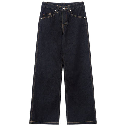 RUN TO THE FUTURE Casual Relaxed Dark Wash Cotton Natural Waist Zip Fly Denim Straight Jeans