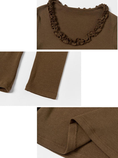 OuttheBlue Viscose Cotton Knit Slim Cropped U Neck Casual Women Travel Long Sleeve T-Shirts