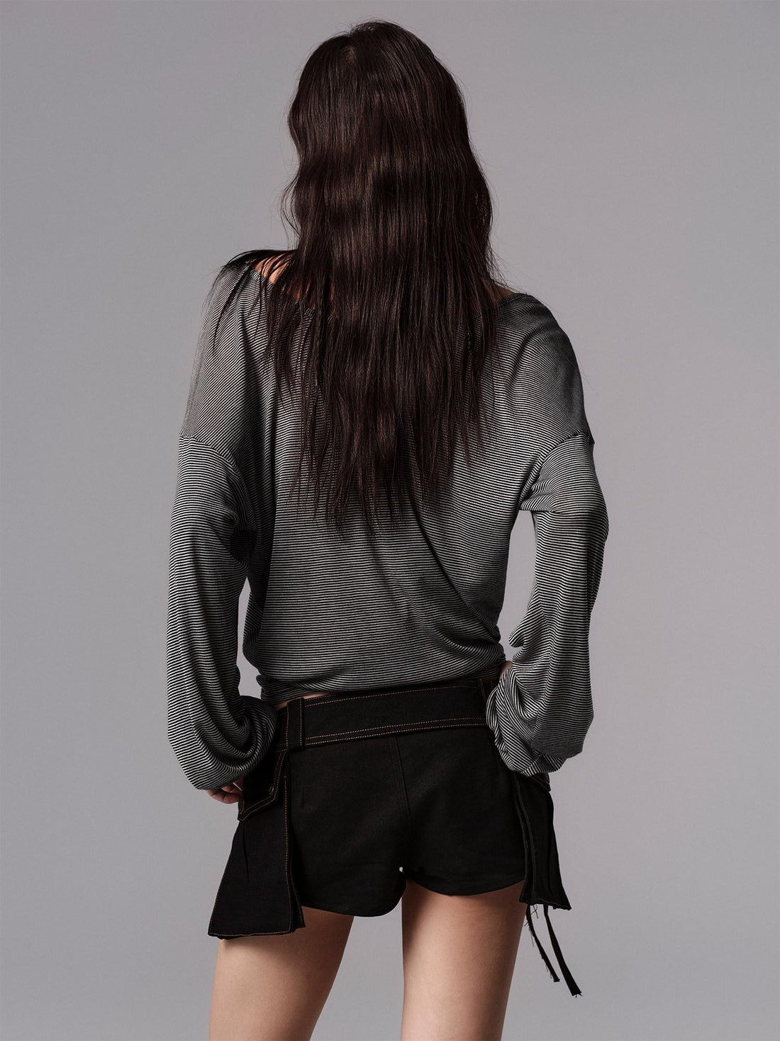 Low pixel Lyocell Blend Goth Fitted V-neck Striped Women Long Sleeve Crop Tops