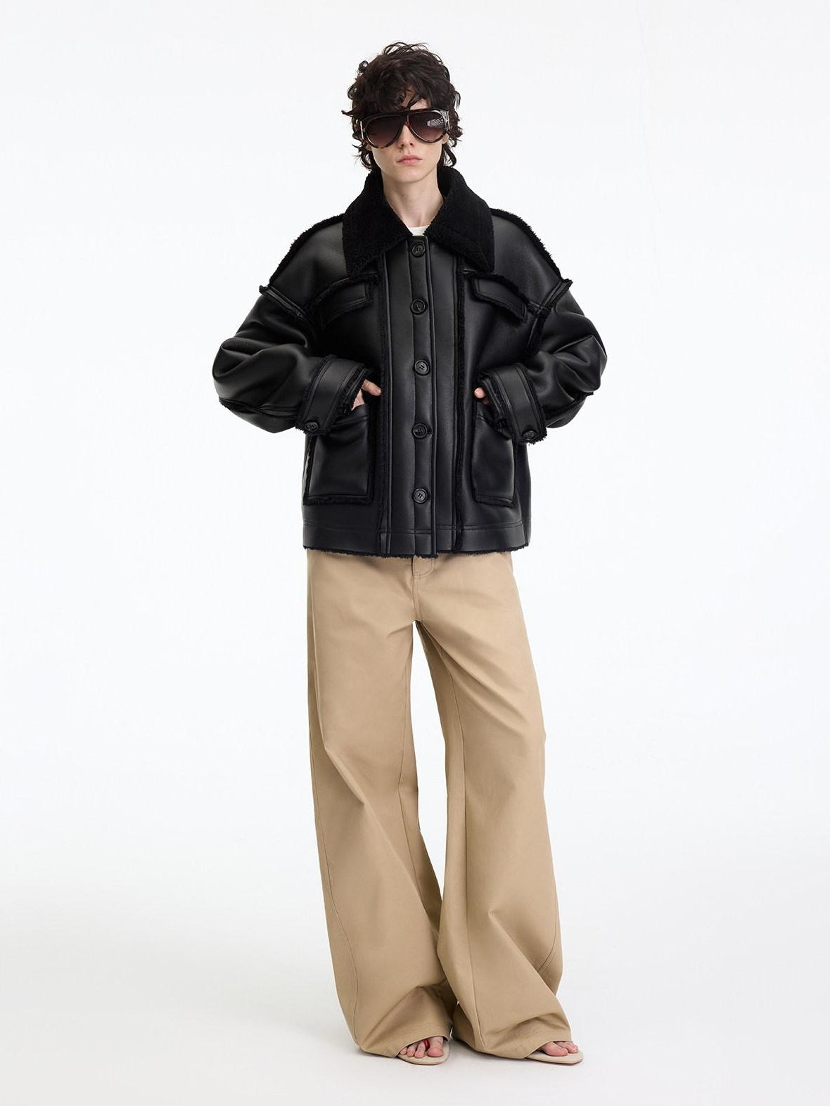 RUN TO THE FUTURE Leopard Patchwork Casual Loose Straight Leg Mid Rise Zip Fly Cotton Khaki Chinos