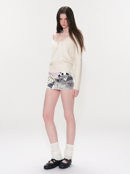 The NeverMore Soft Vintage Oversized Button V-neck Pullover Knit Wool Blend Girls Sweaters