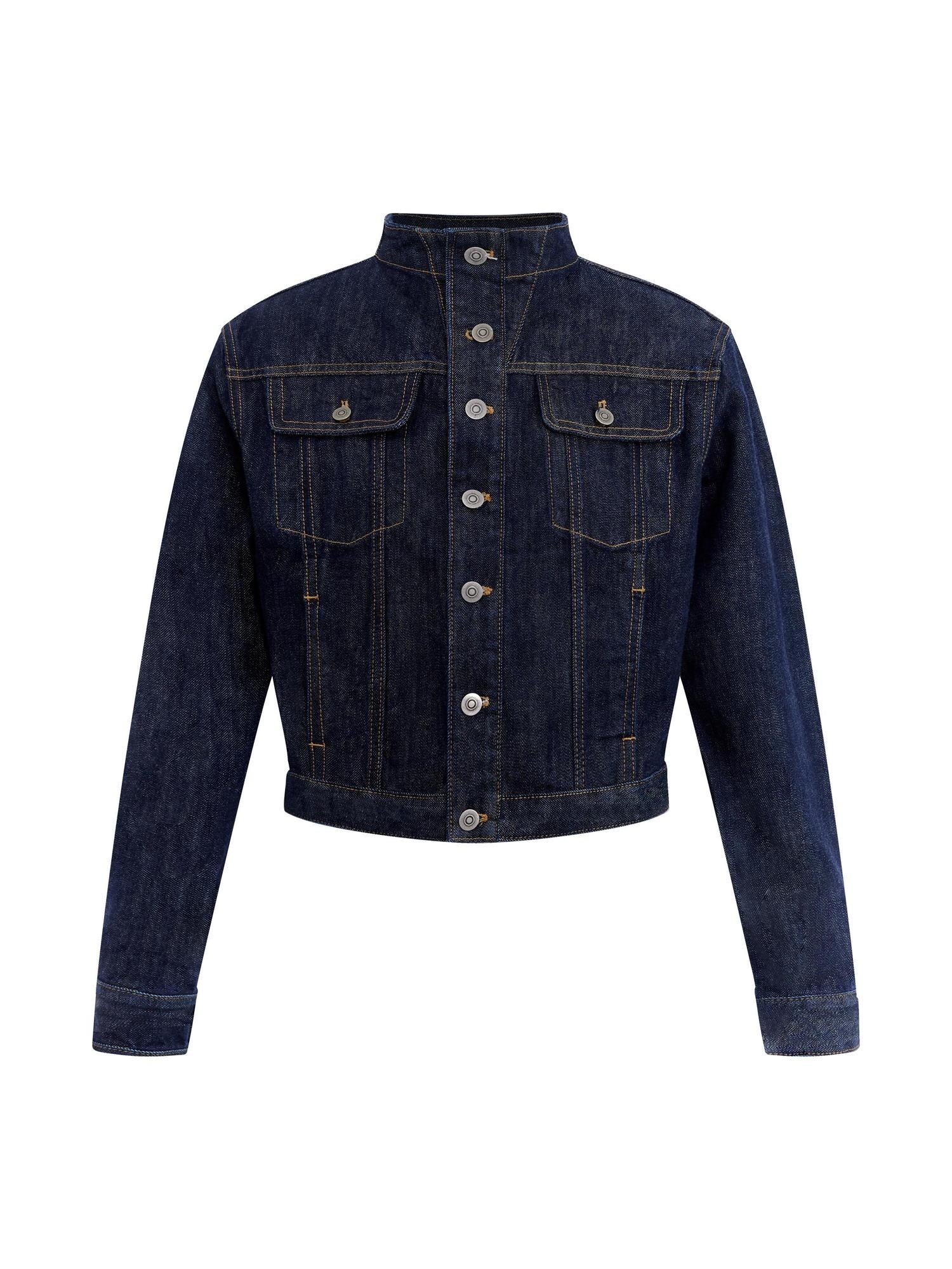 RUN TO THE FUTURE Indigo Two Piece Denim Set Button Jacket Casual Neutral Female Wide-Leg Jeans