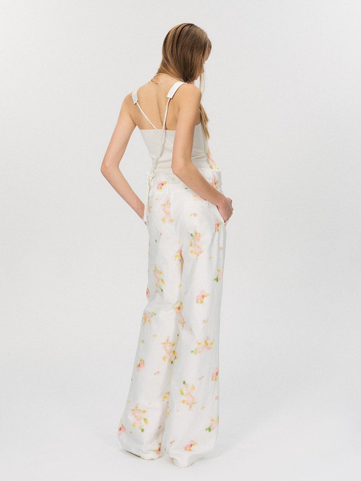 The NeverMore Pure Cotton High Waist Wide Leg Original White Casual Straight Pants