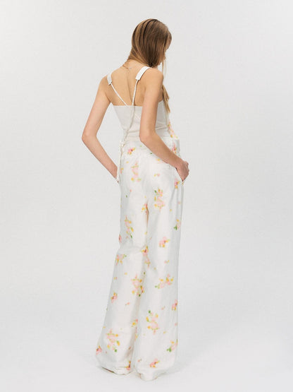 The NeverMore Pure Cotton High Waist Wide Leg Original White Casual Straight Pants