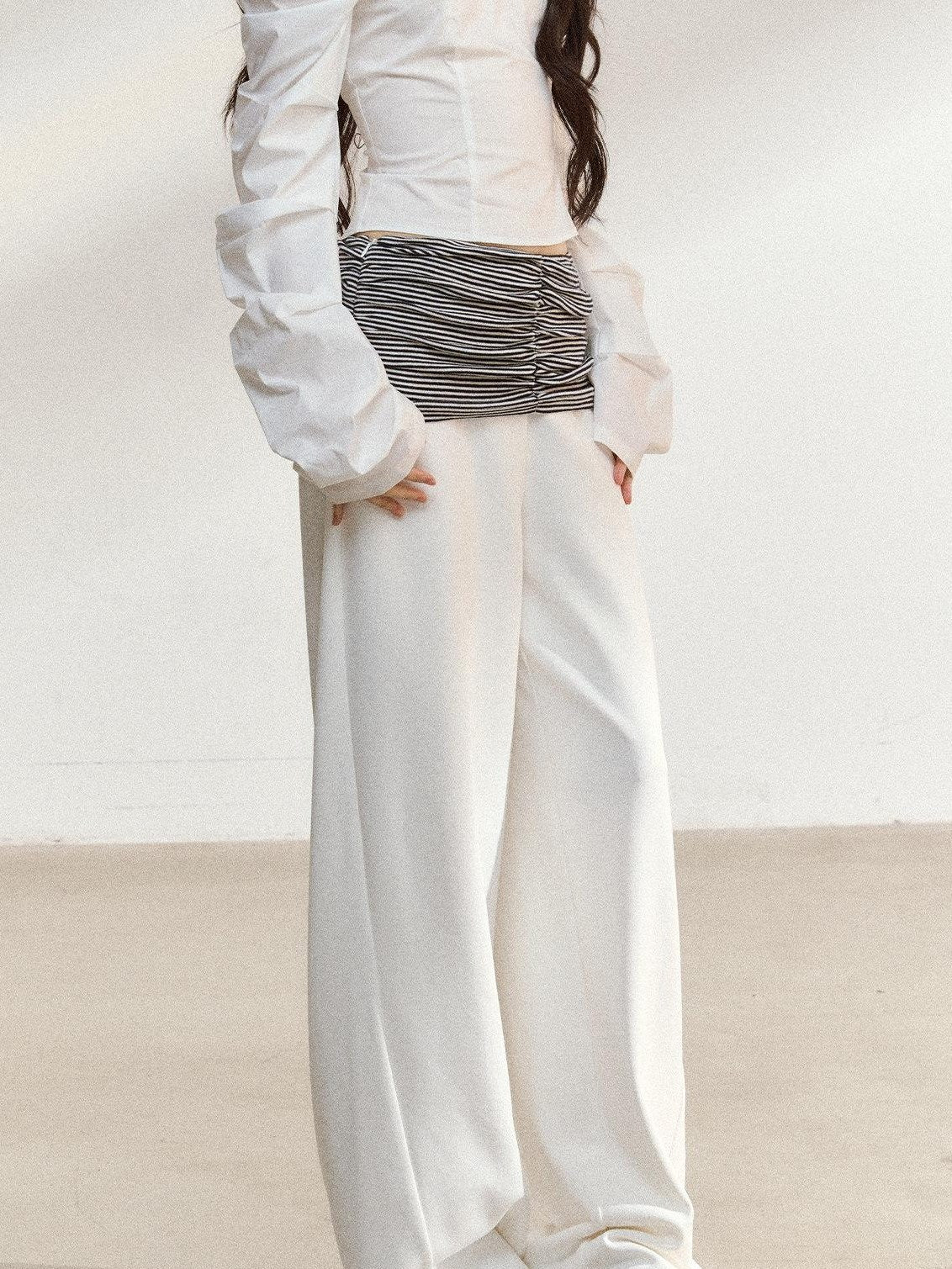 7Shiftin Recycled Fiber Stripe Patchwork Natural Waist Loose Women Wide Leg Pants