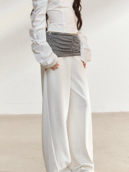 7Shiftin Recycled Fiber Stripe Patchwork Natural Waist Loose Women Wide Leg Pants