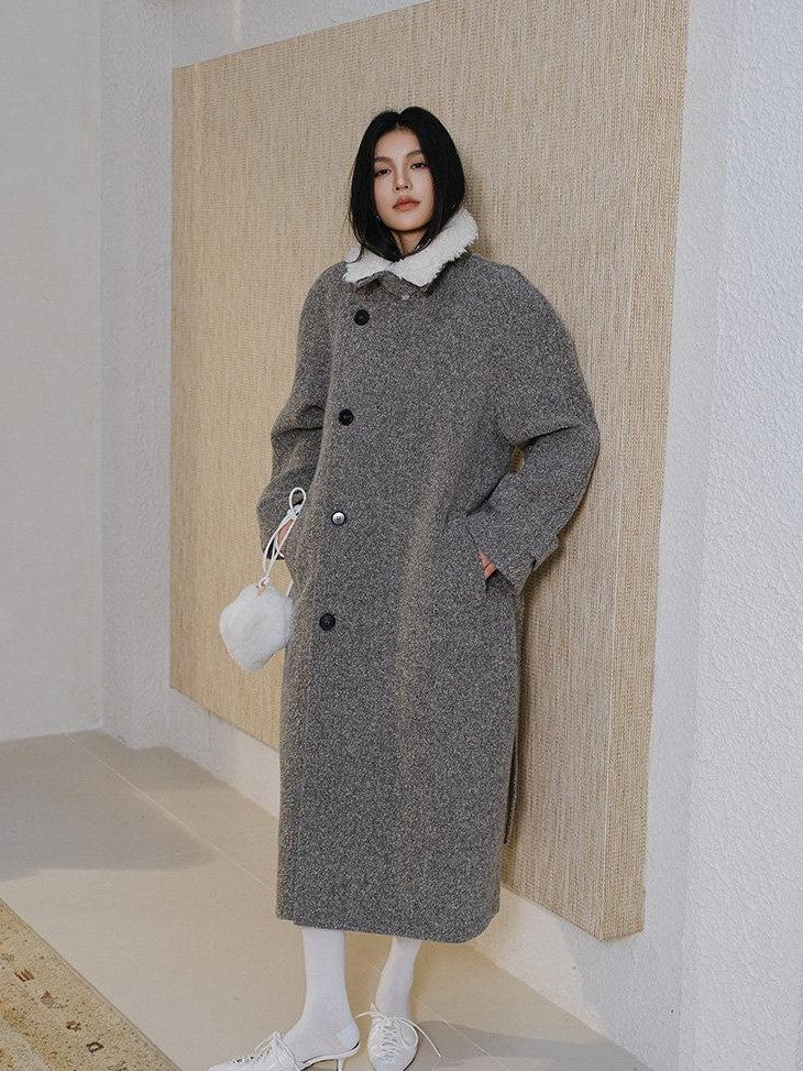 FU FRESH UP Minimalist Detachable Fur Collar Button Tie Women&