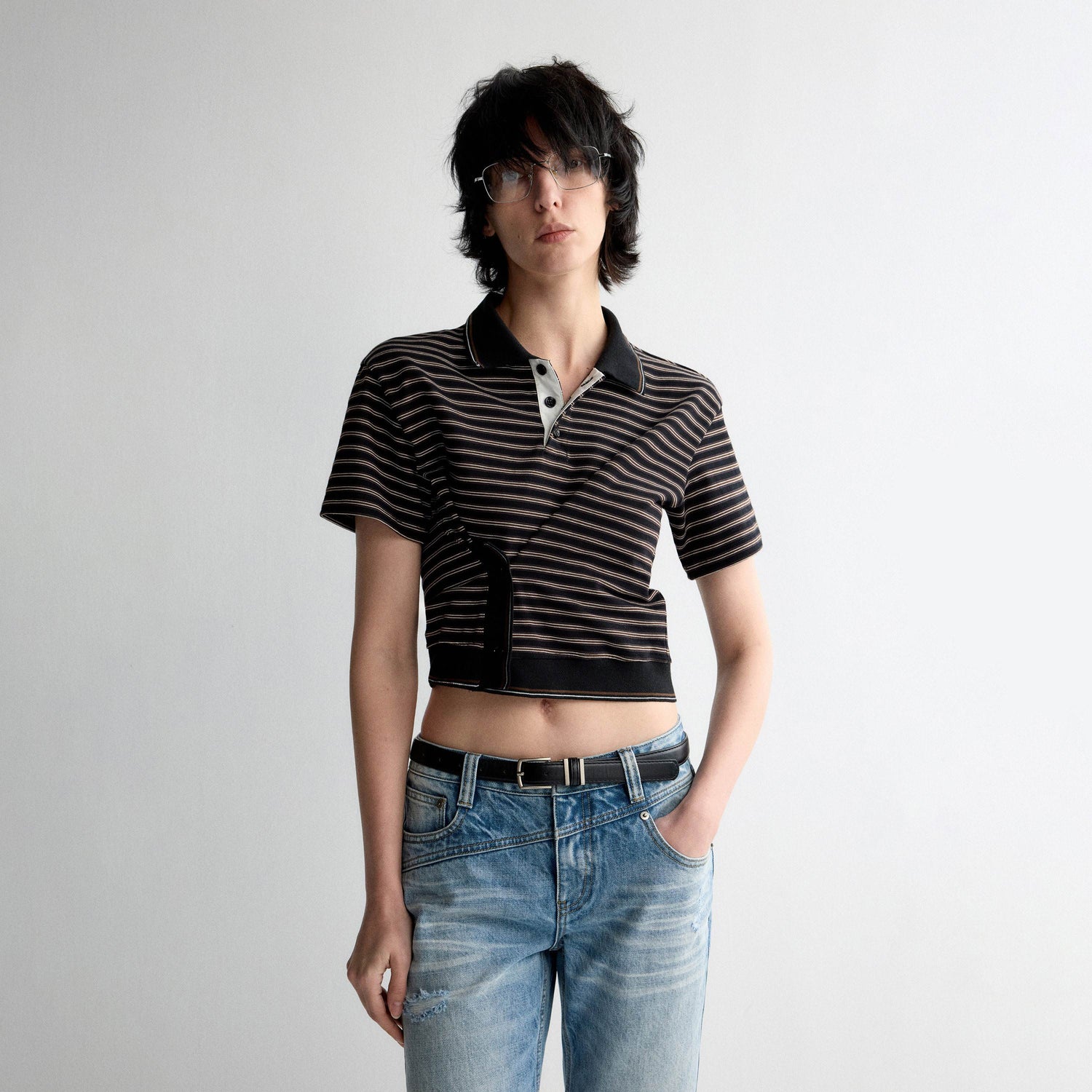 RUN TO THE FUTURE Breathable Cotton Slim Fit Asymmetric Henley Striped Low Waist Women Crop Tops