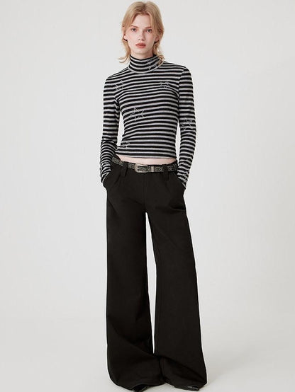 RUN TO THE FUTURE Original Pocketed Low Rise Zip Fly Stretch Black Women Straight Pants