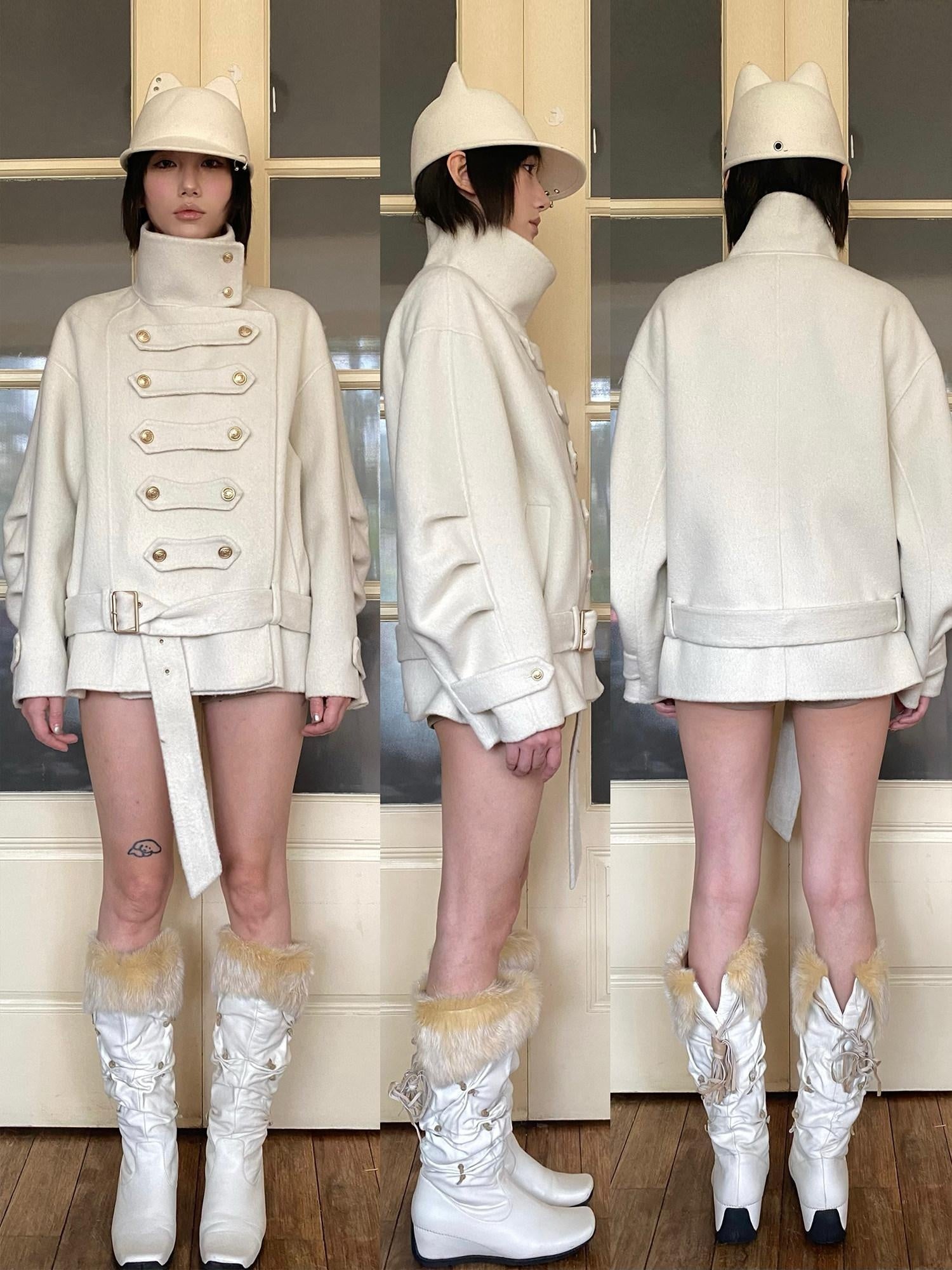 nit alcove Hand Sewn Warm Knight Double Breasted Unisex Wool Blend Platinum Wool Coats