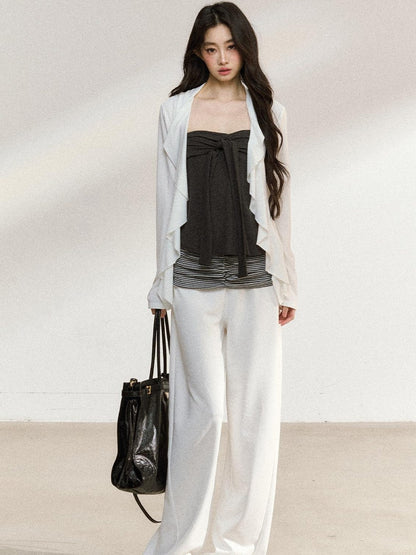 7Shiftin Recycled Fiber Stripe Patchwork Natural Waist Loose Women Wide Leg Pants