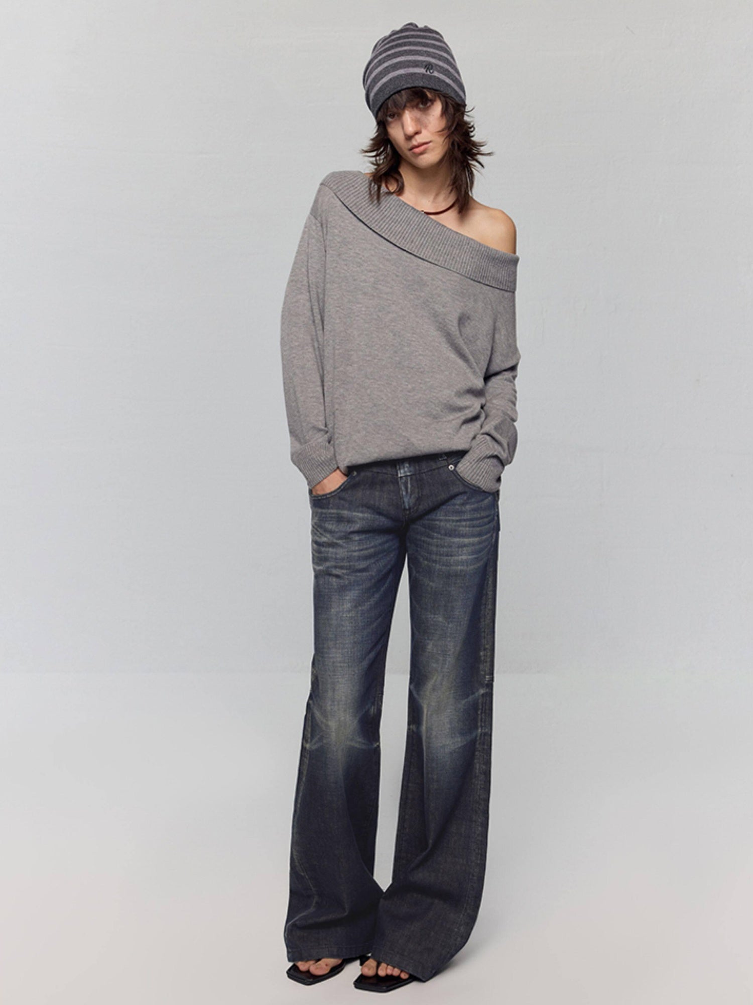 RUN TO THE FUTURE Washed Low Rise Loose Fit Casual Womens Black Stretch Denim Straight Jeans