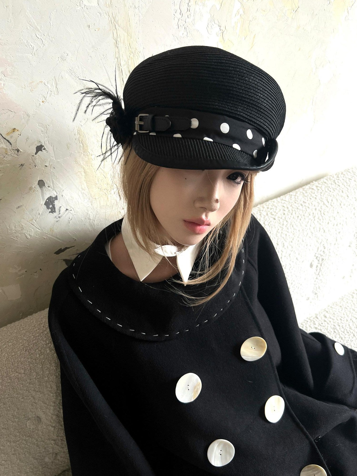 nit alcove Recycled Fiber Casual Straw Polka Dot Adjustable Unisex Black Hats
