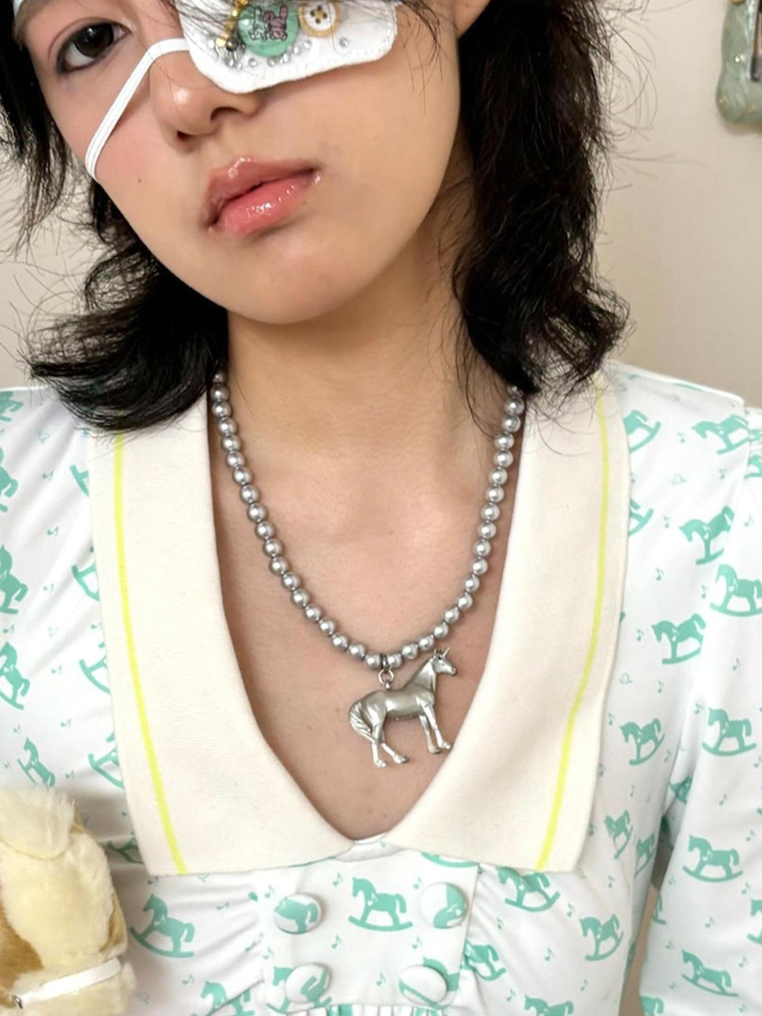 nit alcove Unique Original Design Resin Chain Pearl Inlay Unisex Silver Fashion Necklaces